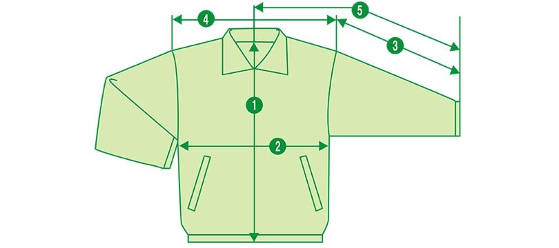 MJ0085 スタッフジャンパー サイズ表と各部位寸法