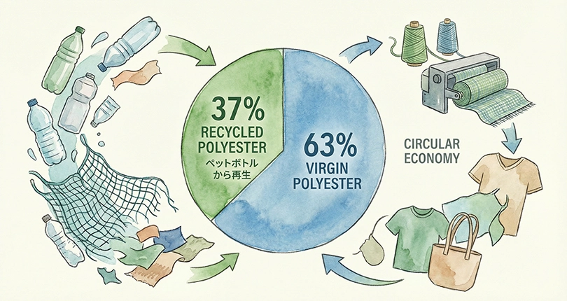 リサイクルポリエステルを37％使用したエコ素材