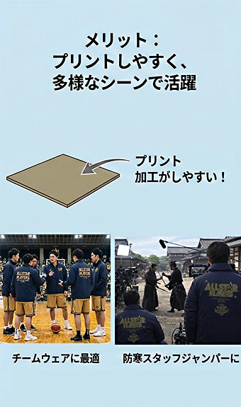 表面フラット仕様でプリント・刺繍加工がしやすい中綿ジャケット